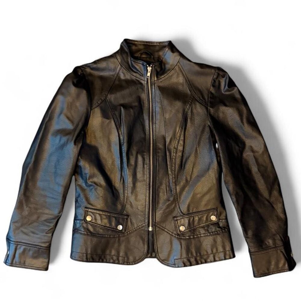 Metrostyle Black Genuine Leather Moto Jacket Women’s Size 14 Zip Front